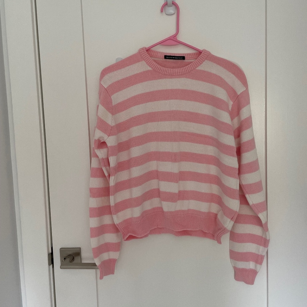 Brandy Melville Pink and White Stripe Sweater